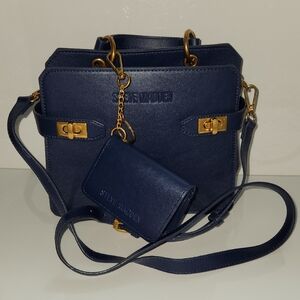 Steve Madden Dark Blue Crossbody Bag Set with Gold Accents